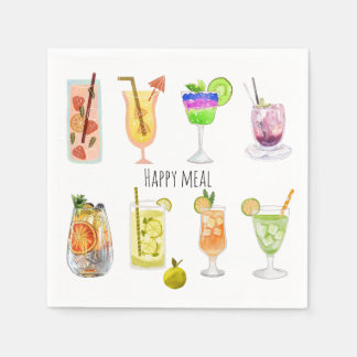 Akvarellcocktail Fin fest Firande vit Pappersservett
