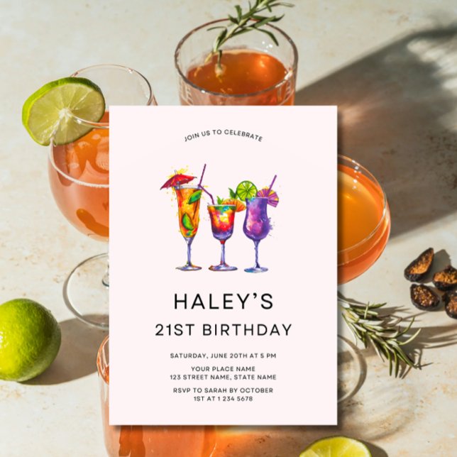 Akvarellcocktails 21-årsfirande inbjudningar (Skapare uppladdad)