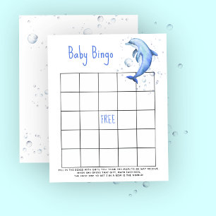 Akvarelldelfin - Baby shower-bingospel