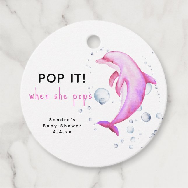 Akvarelldelfin - poppa den! när hon poppar gåvor etiketter (Framsida)
