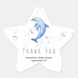 Akvarelldelfin - tack baby shower stjärnformat klistermärke