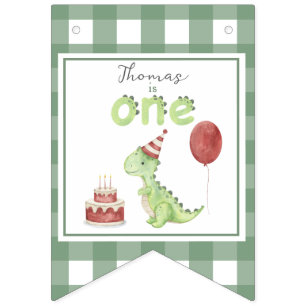 Akvarelldinosaur 1-årsdag vimplar