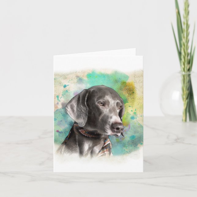 AKVARELLEN WEIMARANER NOTERAR KORTET MED KUVERTET KORT (Framsida)