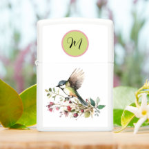 Akvarellfågel med blommande grenar och monogram