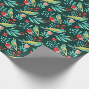 Akvarellfåglar, Cranberry & grönskajul Presentpapper
