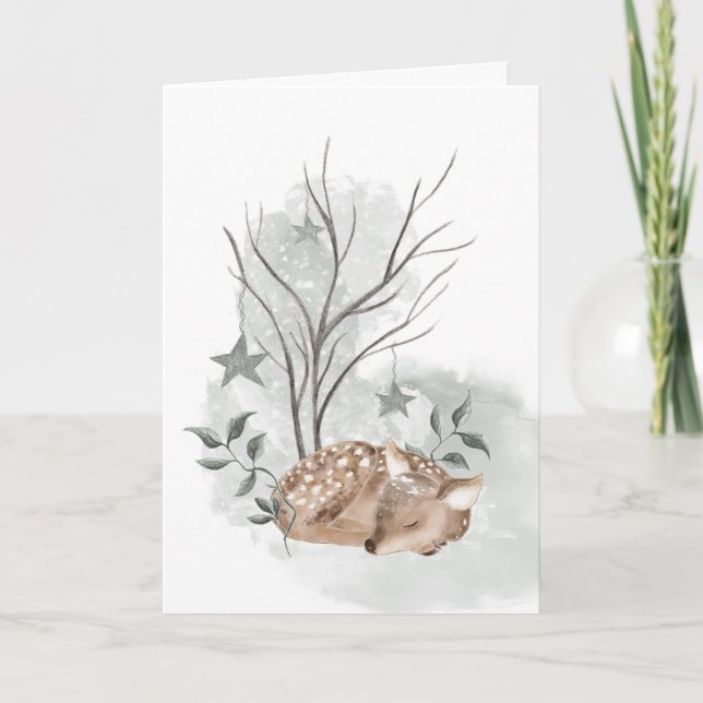 Akvarellfawn jul- och nyårskort kort (Framsida)