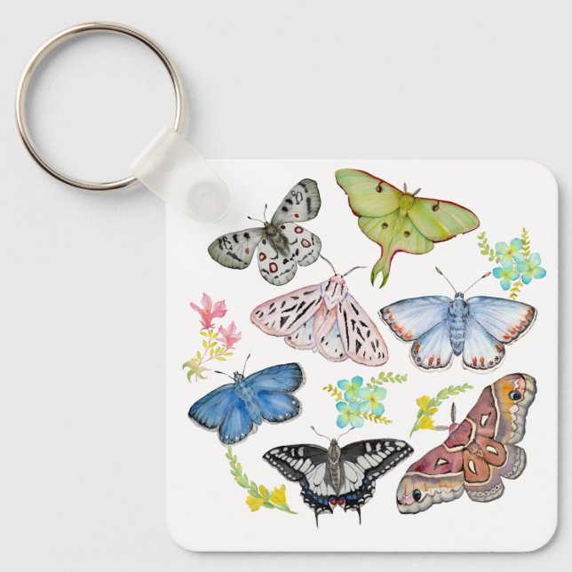 Akvarellfjärilar i flykt nyckelring (Framsida)