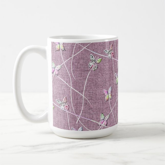 Akvarellfjärilar på dammig rosa kaffemugg (Vänster)