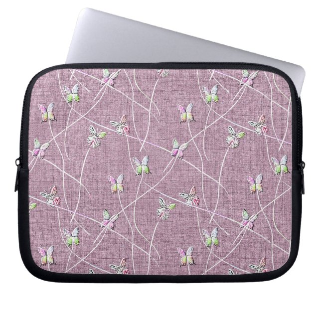 Akvarellfjärilar på dammig rosa laptop fodral (Framsidan)