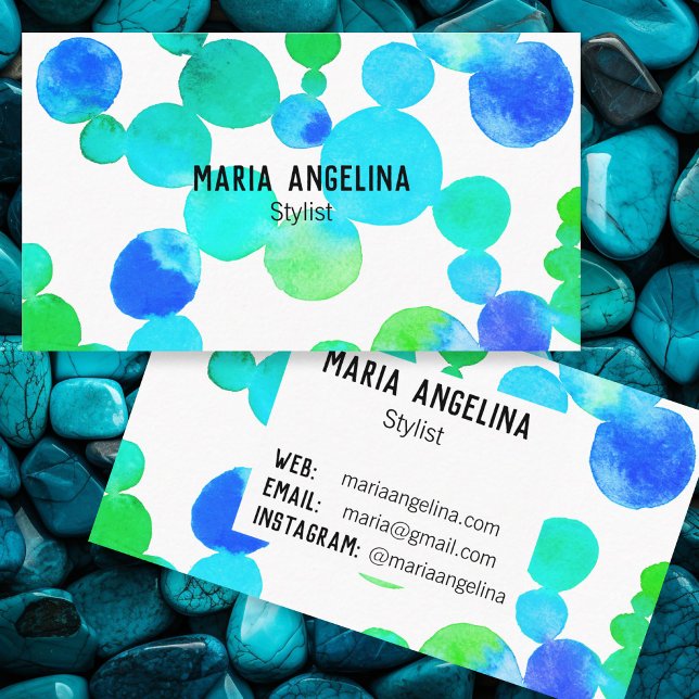 Akvarellfläckar och prickar Blå Grön Visitkort (Watercolor Spots and Dots Blue Green Business Card
)