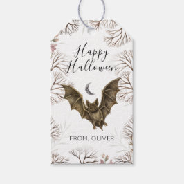 Akvarellfladdermus botaniska glada Halloween prese Presentetikett