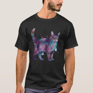Akvarellgalaxkatt med kosmiska fläckar t shirt