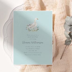 Akvarellgås Blommig Mint Whimsisk Bebis Baby Showe Inbjudningar