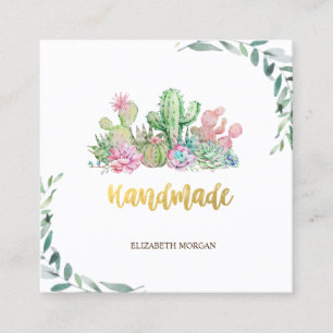 Akvarellgren, blomsterkaktus Handgjord Fyrkantigt Visitkort