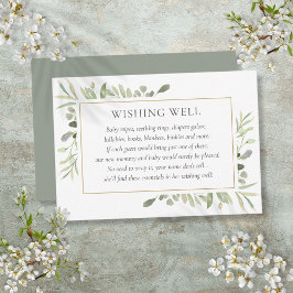 Akvarellgrönska Baby Shower Önskebrunn Tilläggskort