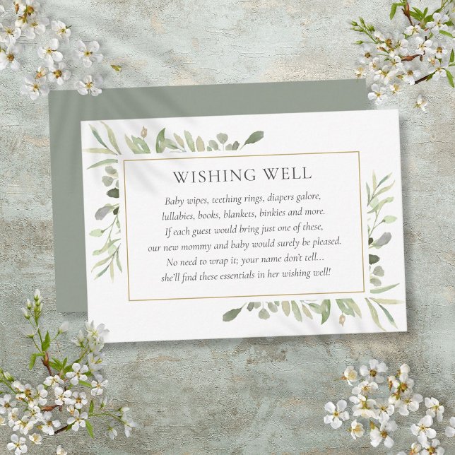 Akvarellgrönska Baby Shower Önskebrunn Tilläggskort (Watercolor Greenery Baby Shower Wishing Well Enclosure Card)