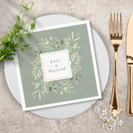 Akvarellgrönska blad Sagegrön Pappersservett