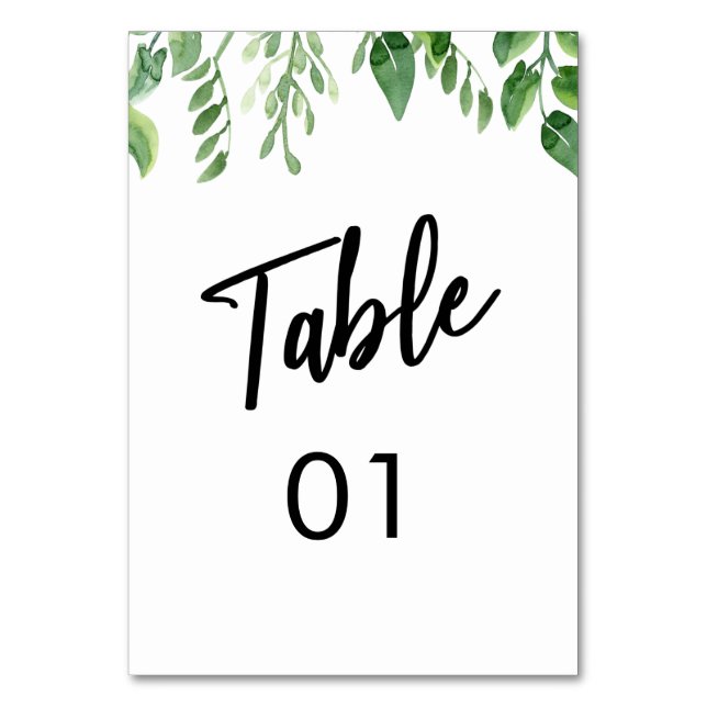 Akvarellgrönska Casual Handskriven Typografi2 Bordsnummer (Framsidan)