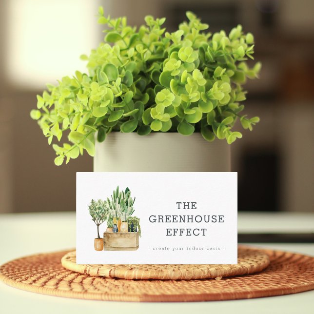 Akvarellgrönska Krukväxter Nursery  Visitkort (Watercolor Greenery Potted Houseplants Nursery Business Card)