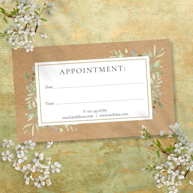 Akvarellgrönska Rustik Kraft Utnämningskort Visitkort (Watercolor Greenery Rustic Kraft Appointment Card)