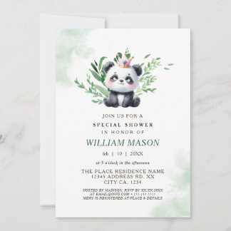 Akvarellgrönska Söt Panda Babypojke Bebis Shower Inbjudningar