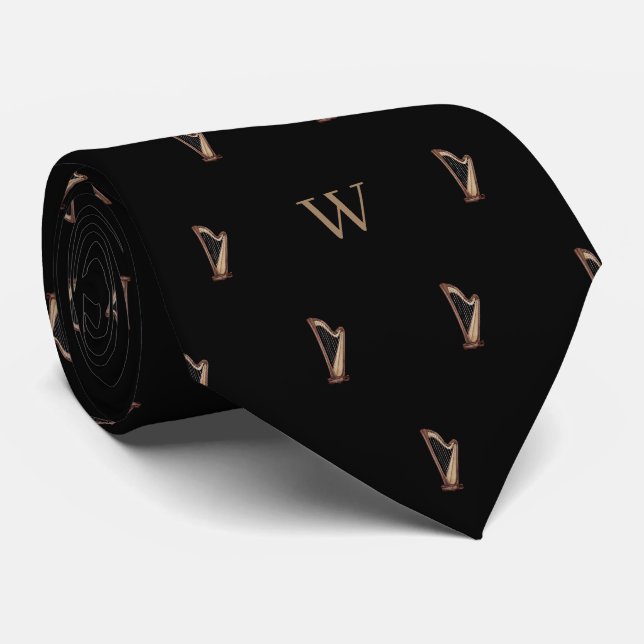 Akvarellharpa Monogram Initial Midnatt Svart Slips (Rullad)