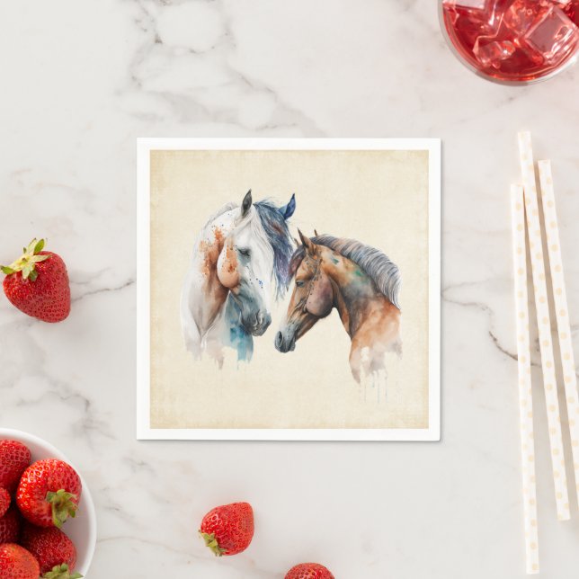 Akvarellhästar Boho droppande färg Pappersservett (Insitu)