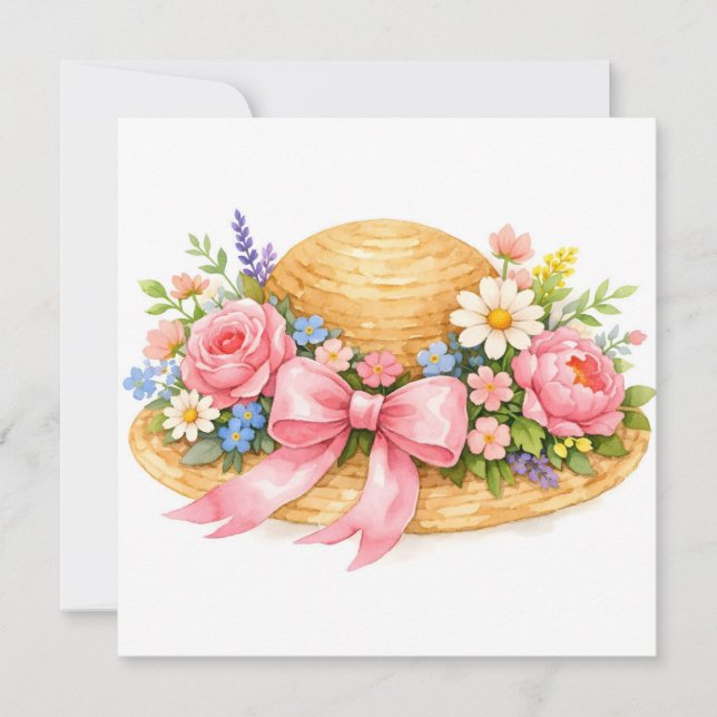 Akvarellhatt med blommande blommor  kort (Framsida)