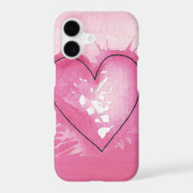 akvarellhjärta i rosa telefonfodral