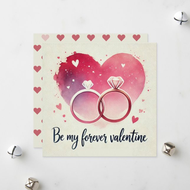 Akvarellhjärta med ringar – Var min för evigt  Julkort (Fram/Back In Situ)