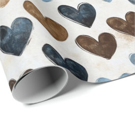 Akvarellhjärtan i blå och brun vintage stil presentpapper