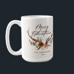 akvarellhjort blomster glad jul kaffemugg<br><div class="desc">merry christmas fotodesign,  rustik hjortblomma vi gör manus modern vacker naturlig,  terrakotta,  svart och salvia grön samling.</div>