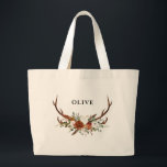 akvarellhjort blomster terrakotta modern elegant jumbo tygkasse<br><div class="desc">Modern elegant traditionell rustik hjortblomma script modern vacker festsak present totebag. Del av en naturlig,  terrakotta,  svart och salvia grön elegant samling.</div>