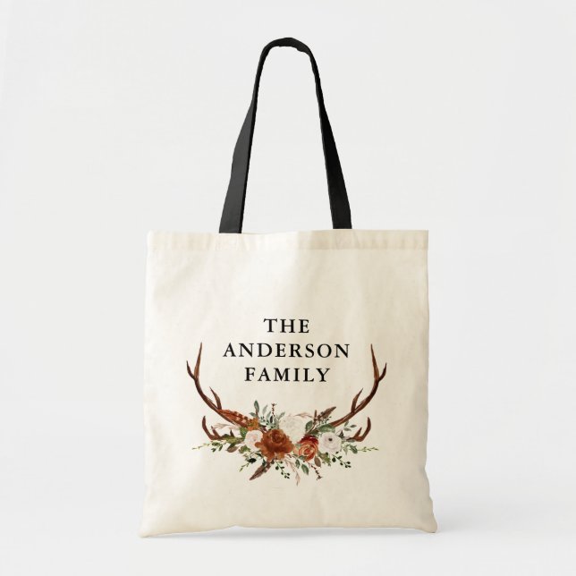 akvarellhjort blomster terrakotta modern elegant tygkasse (Framsidan)