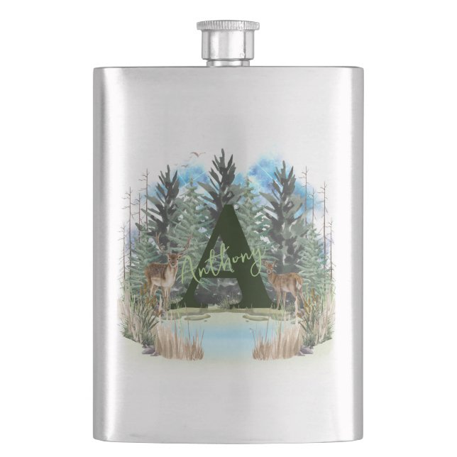 Akvarellhjort Personlig Monogram Bokstav A Fickplunta (Framsidan)