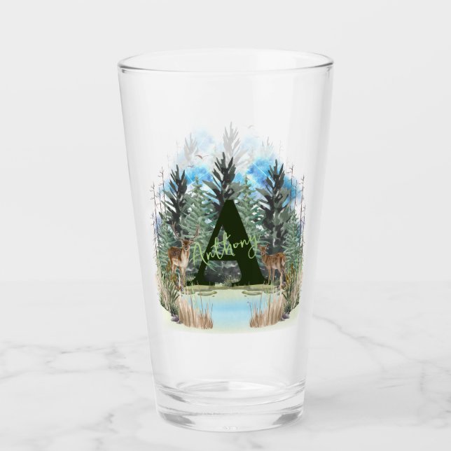 Akvarellhjort Personlig Monogram Bokstav A Glaskopp (Framsida)