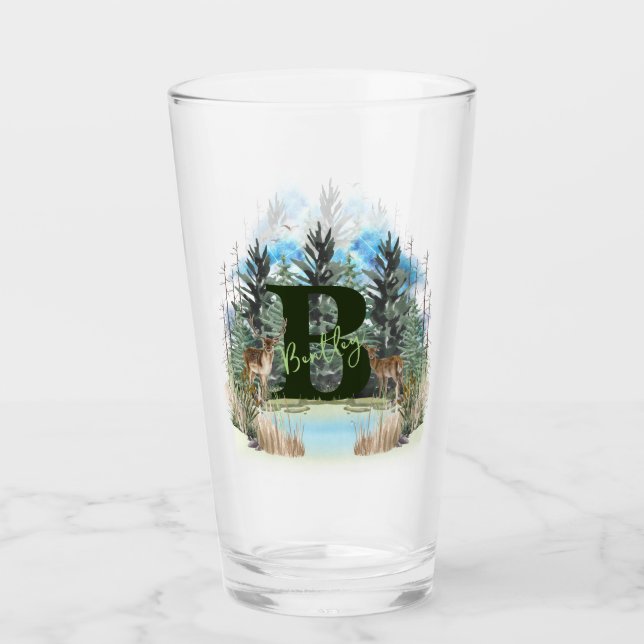 Akvarellhjort Personlig Monogram Bokstav B Glaskopp (Framsida)
