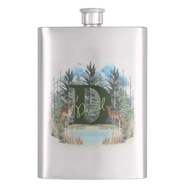 Akvarellhjort Personlig Monogram Bokstav D Fickplunta (Framsidan)