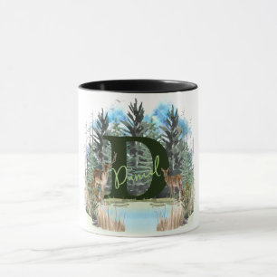 Akvarellhjort Personlig Monogram Bokstav D Mugg