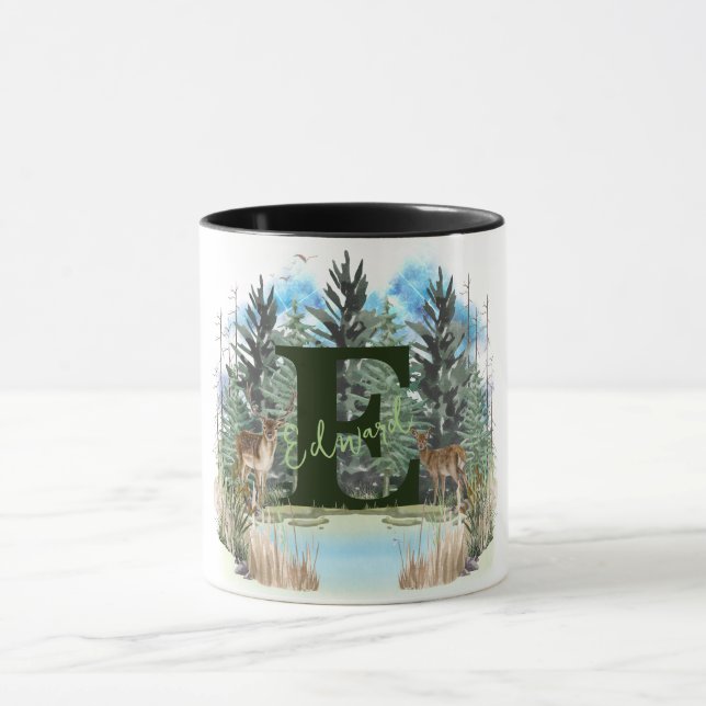 Akvarellhjort Personlig Monogram Bokstav E Mugg (Center)