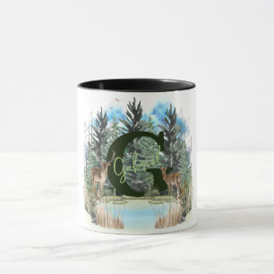 Akvarellhjort Personlig Monogram Bokstav G Mugg