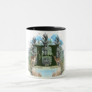Akvarellhjort Personlig Monogram Bokstav H Mugg