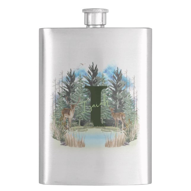 Akvarellhjort Personlig Monogram Bokstav I Fickplunta (Framsidan)