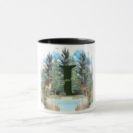 Akvarellhjort Personlig Monogram Bokstav I Mugg