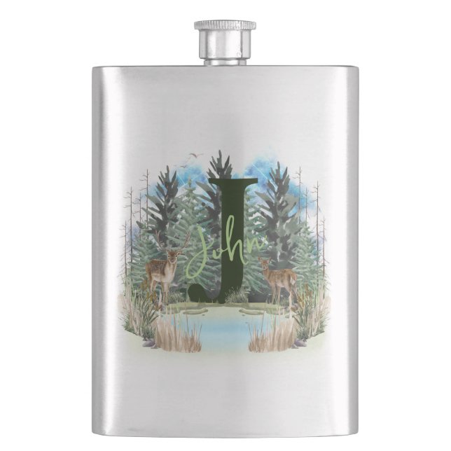 Akvarellhjort Personlig Monogram Bokstav J Fickplunta (Framsidan)