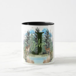 Akvarellhjort Personlig Monogram Bokstav J Mugg