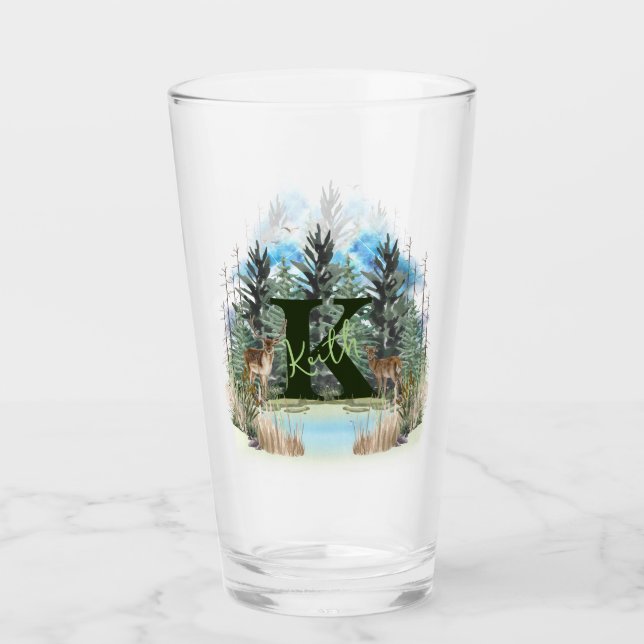 Akvarellhjort Personlig Monogram Bokstav K Glaskopp (Framsida)
