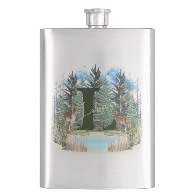 Akvarellhjort Personlig Monogram Bokstav L Fickplunta (Framsidan)