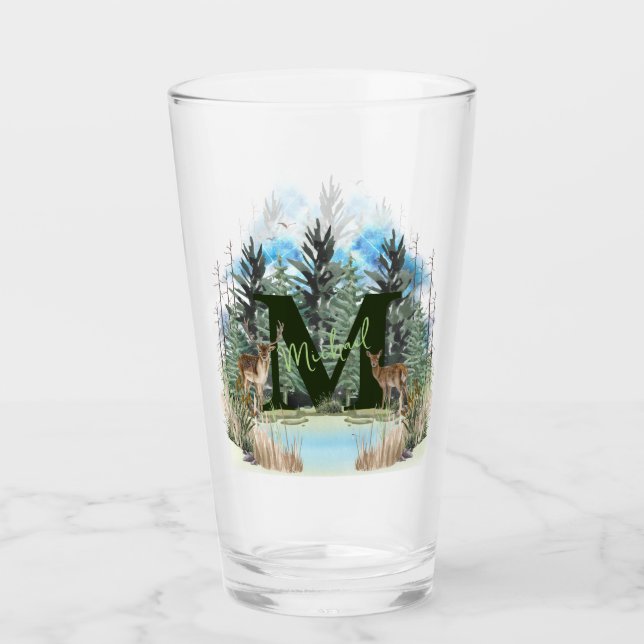 Akvarellhjort Personlig Monogram Bokstav M Glaskopp (Framsida)