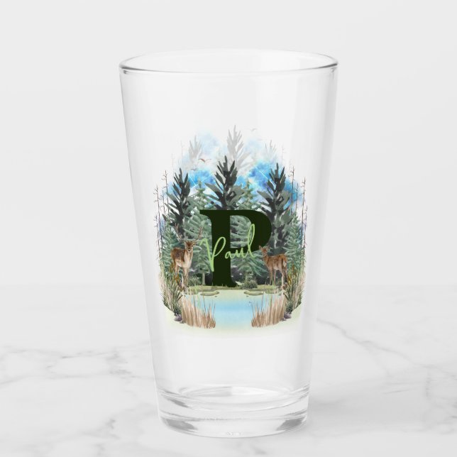 Akvarellhjort Personlig Monogram Bokstav P Glaskopp (Framsida)